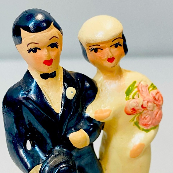 ANTIQUE BRIDE GROOM CAKE TOPPER COAST NOVELTY MFG CO AWESOME PIECE - Picture 3 of 9